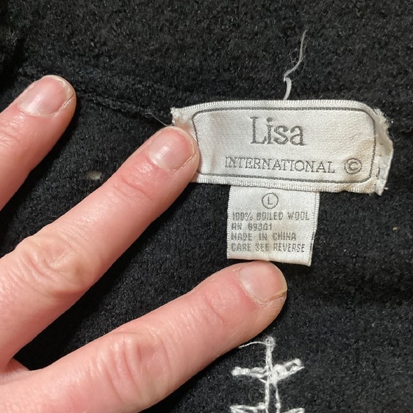 Lisa International Vest Womens Large Boiled Wool Embroidered Snowflake Black Wht - Picture 6 of 9